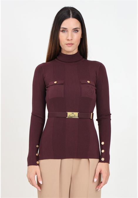 Maglioncino a collo alto bordeaux da donna con cintura ELISABETTA FRANCHI | MK11B46E2CG3